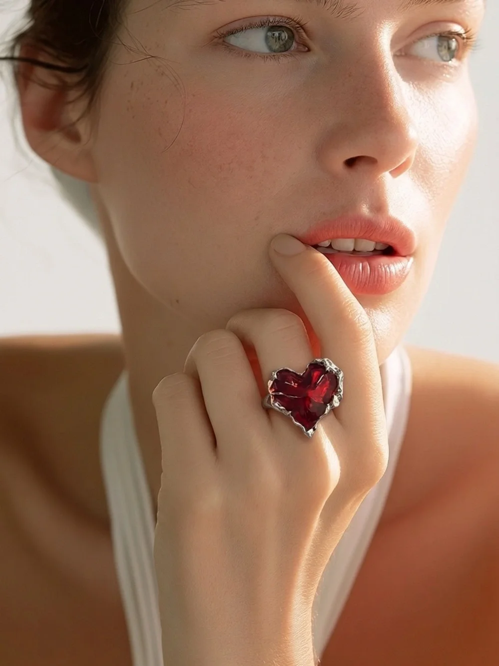Vintage/Gothic Design Silver/ Red Punk Design Ring Adjustable Size 6-9